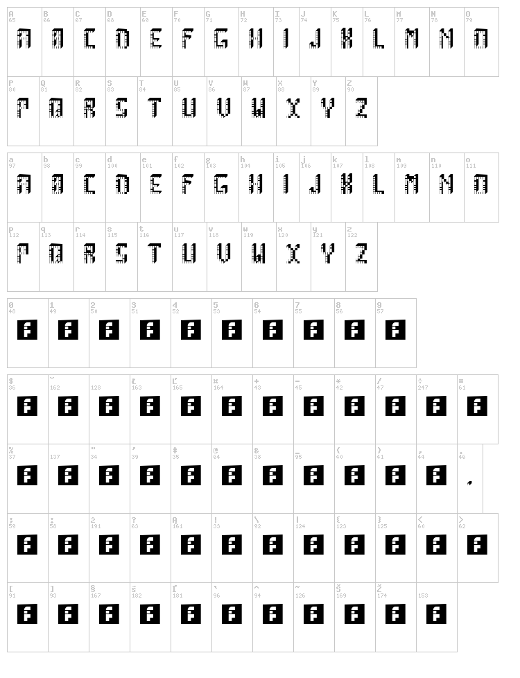 Arcade Boxes font map